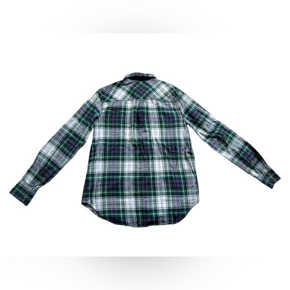 J. Crew Women’s Size 2 Plaid Flannel button up shirt green white Winter Casual - Picture 5 of 7